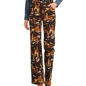 Reba Rodeo Cowboy Western Print High Rise Wide Leg Jeans